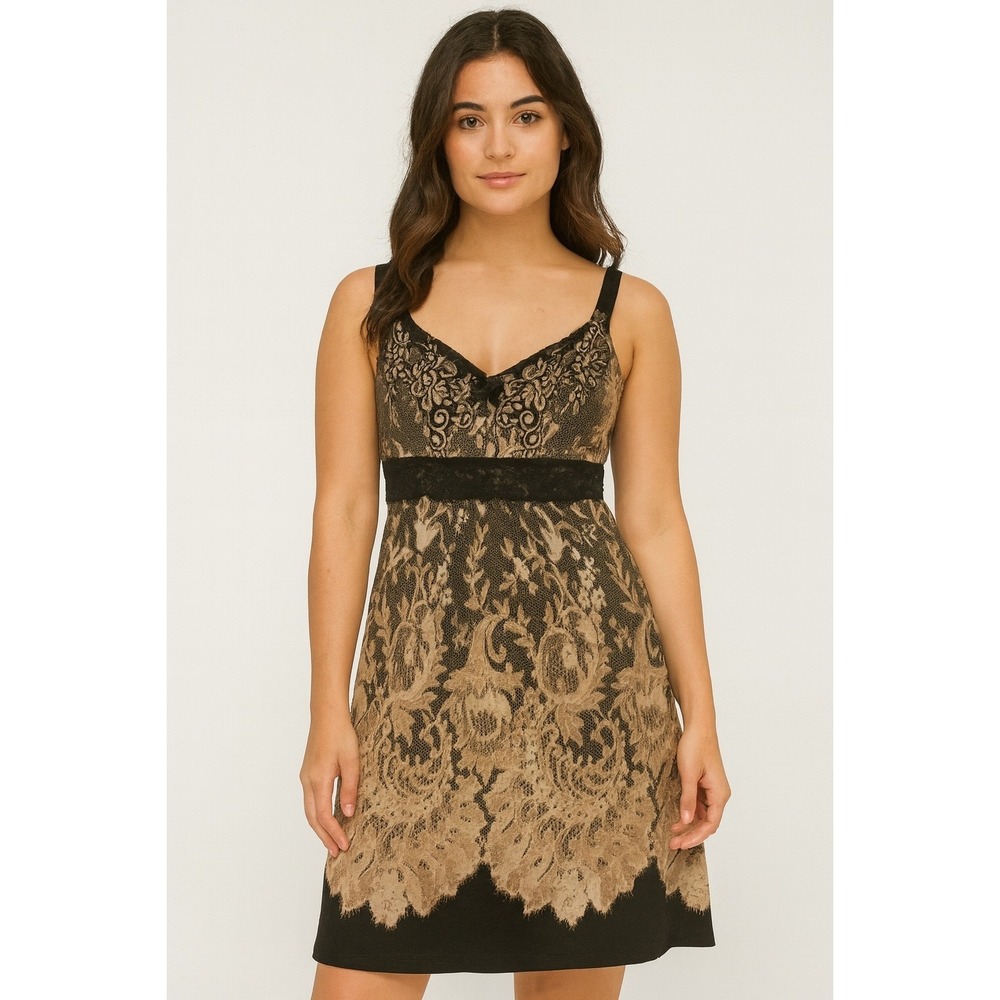 Black Tan Lace Empire Waist Mini Dressโ Adjustable Straps whimsygoth Fairycore